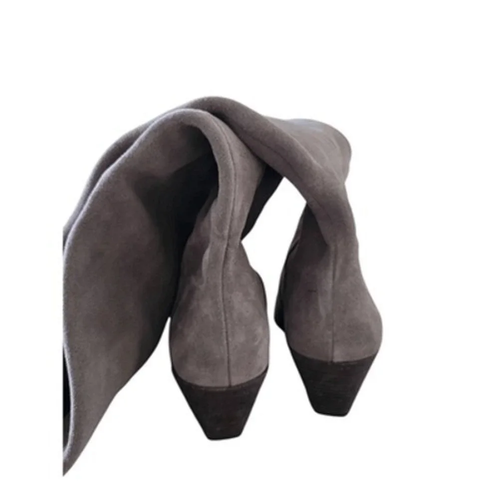 Vince Camuto Grey Suede Over The Knee Boots Pointed Toe Cone Heel 5 Wide Calf